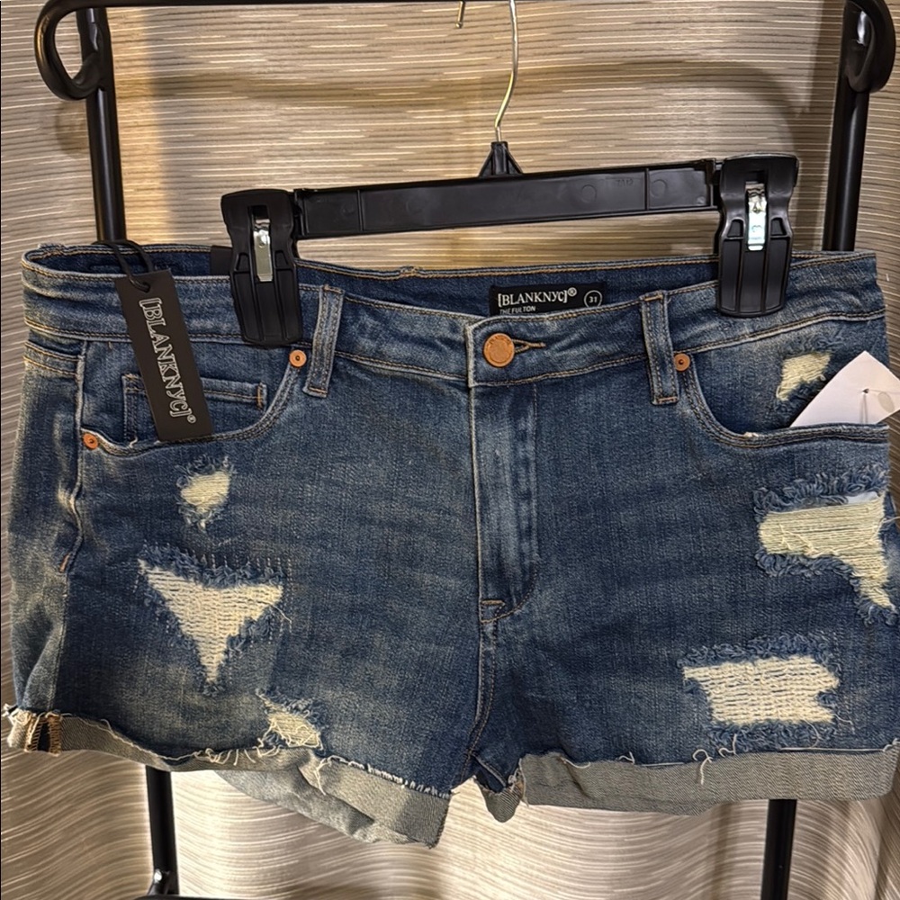 Blank NYC Blue Distressed Jean Shorts